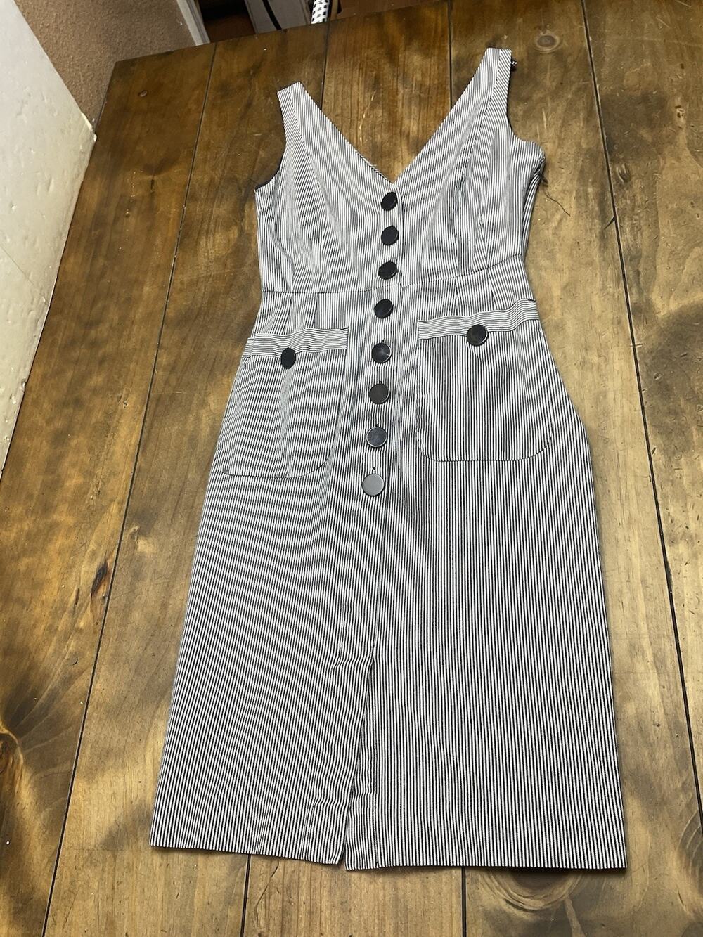 L.K. Bennett Striped Juliet Deep V Neck Fit & Flare Dress Size 0